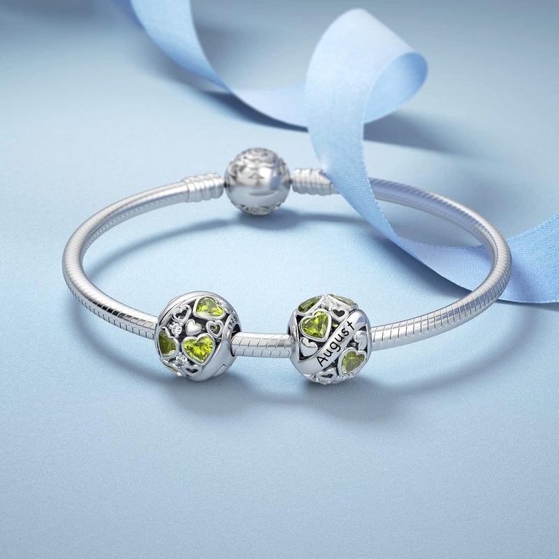 DALARAN Birthstone Charms for Charms Bracelet 925 Sterling Silver Heart Bead Happy Birthday Charms for Women - Image 2
